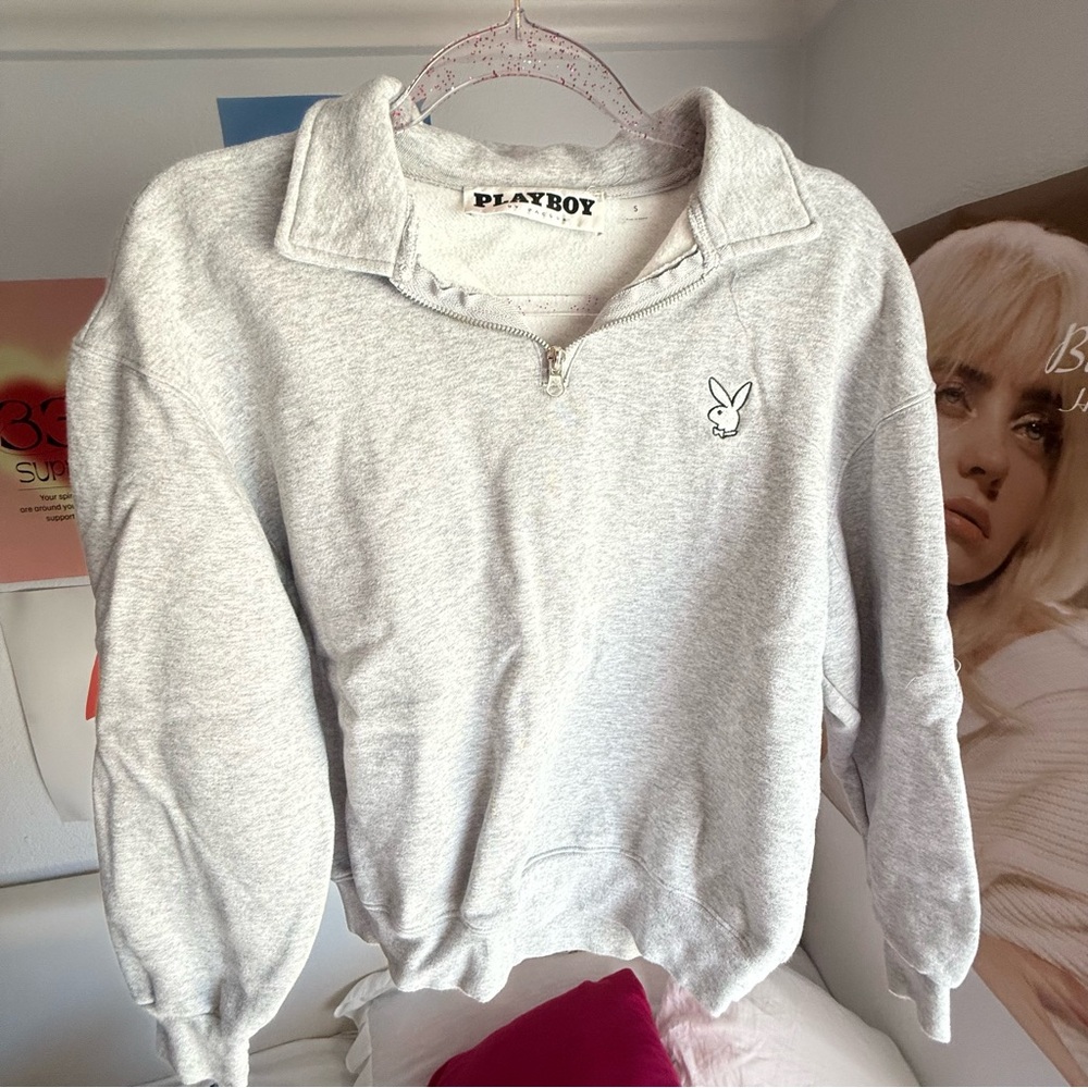 PLAYBOY Light Gray Zip Pullover